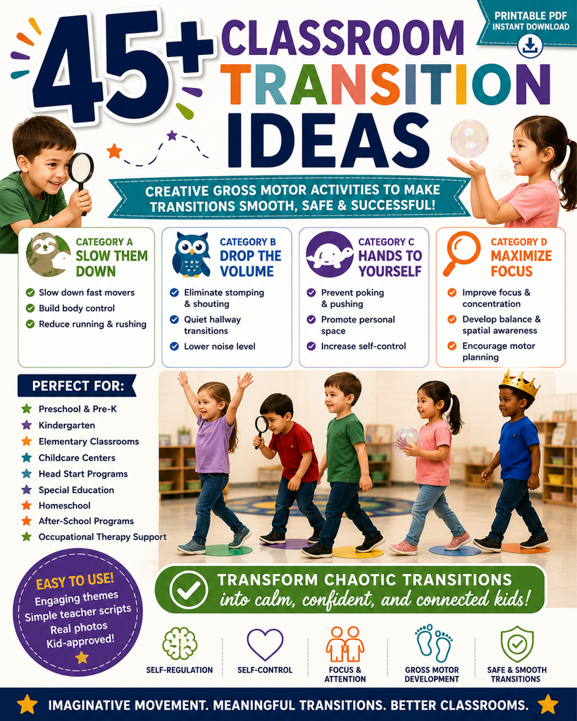 45+ Classroom Transition Ideas | Gross Motor Movement & Behavior Management Toolkit | Printable PDF | Preschool–Elementary