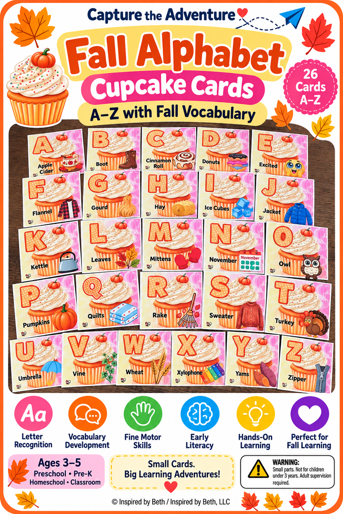 Fall Alphabet Cupcake Cards A–Z with Fall Vocabulary